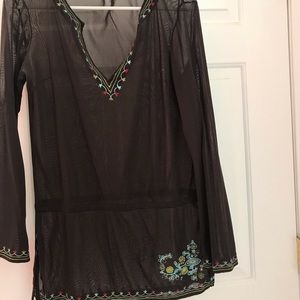 See through brown blouse with color detail